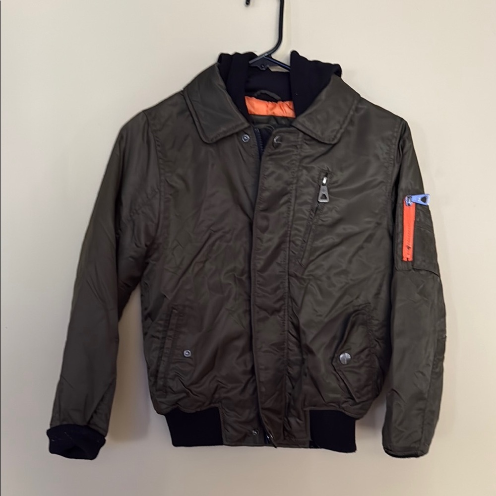 Men's Olive Bomber Jacket with Orange Accents
